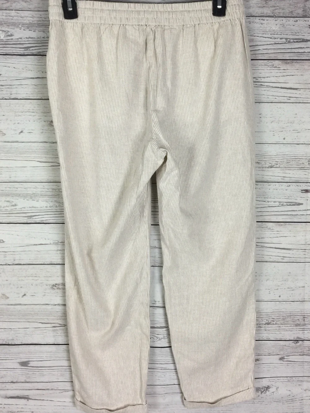 J.Crew Womens Tan White Pinstriped Cotton Linen Drawstring Cuffed Pants Size 10o
